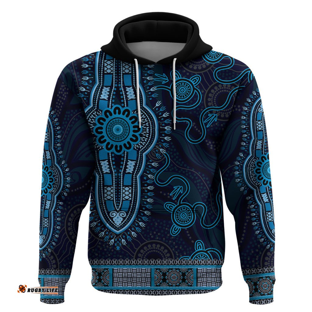blue african dashiki with australia aboriginal art hoodie