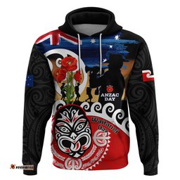new zealand waitangi and anzac day hoodie aotearoa maori tiki with last post