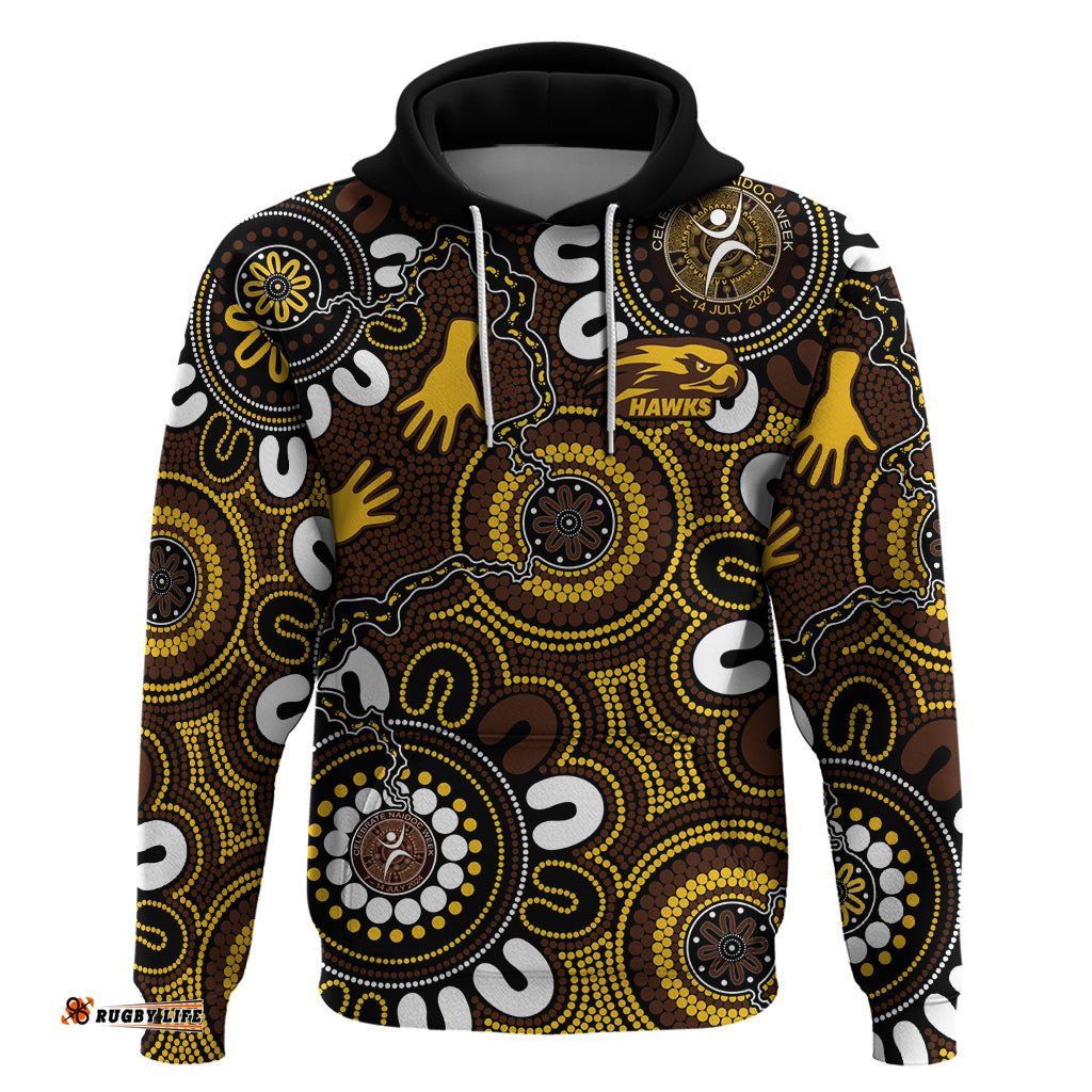 custom hawthorn naidoc week 2024 hoodie fire burning aboriginal dots art