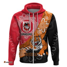personalised dragons and tigers rugby hoodie aboriginal art
