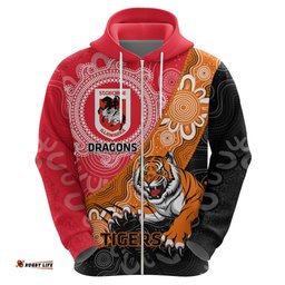 personalised dragons and tigers rugby hoodie aboriginal art