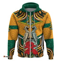 australia wallabies rugby anzac custom hoodie poppy soldier with aboriginal dots art