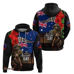 new zealand and australia anzac day hoodie national flag mix kiwi bird and kangaroo soldier style