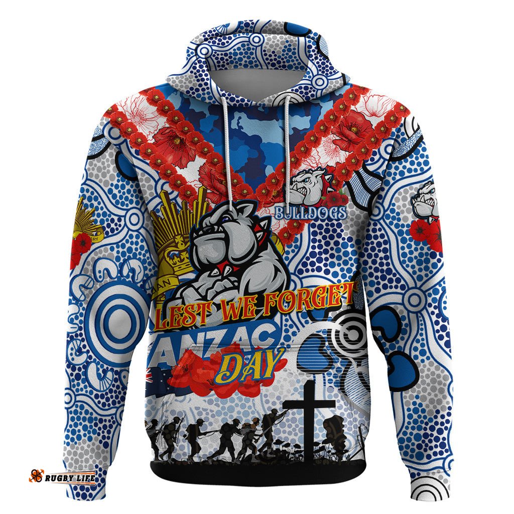 personalised bulldogs anzac day hoodie aboriginal rising sun dt02