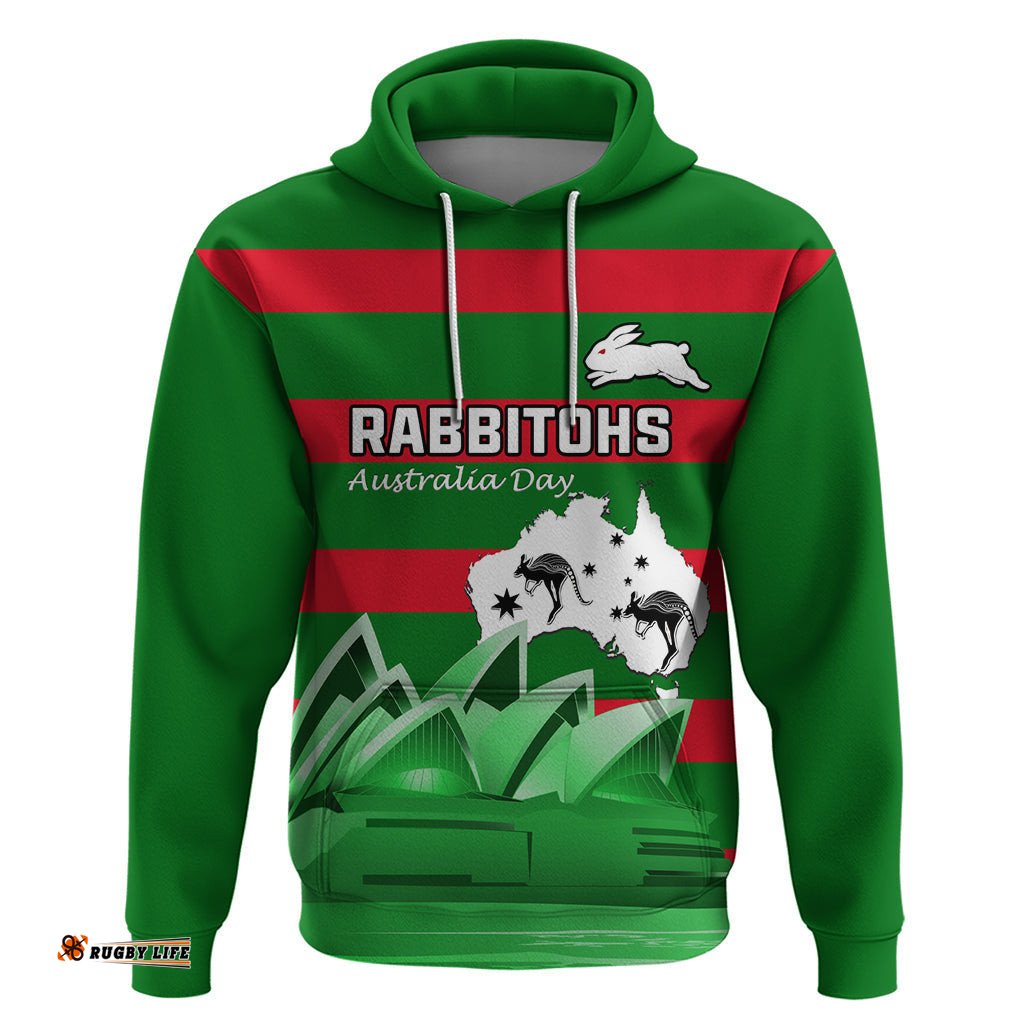 custom australia day rabbitohs hoodie nrl 2024 sydney opera house with map