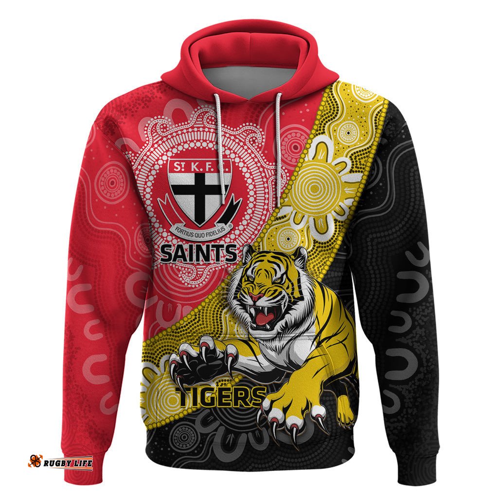 personalised richmond and st kilda football hoodie tigers saints together aboriginal art