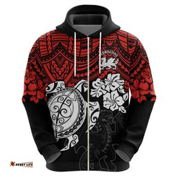 custom dragons rugby hoodie red v hibiscus and turtle with polynesian pattern