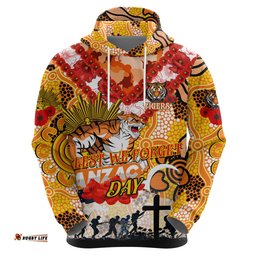 personalised tigers anzac day hoodie aboriginal rising sun dt02