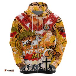 personalised tigers anzac day hoodie aboriginal rising sun dt02