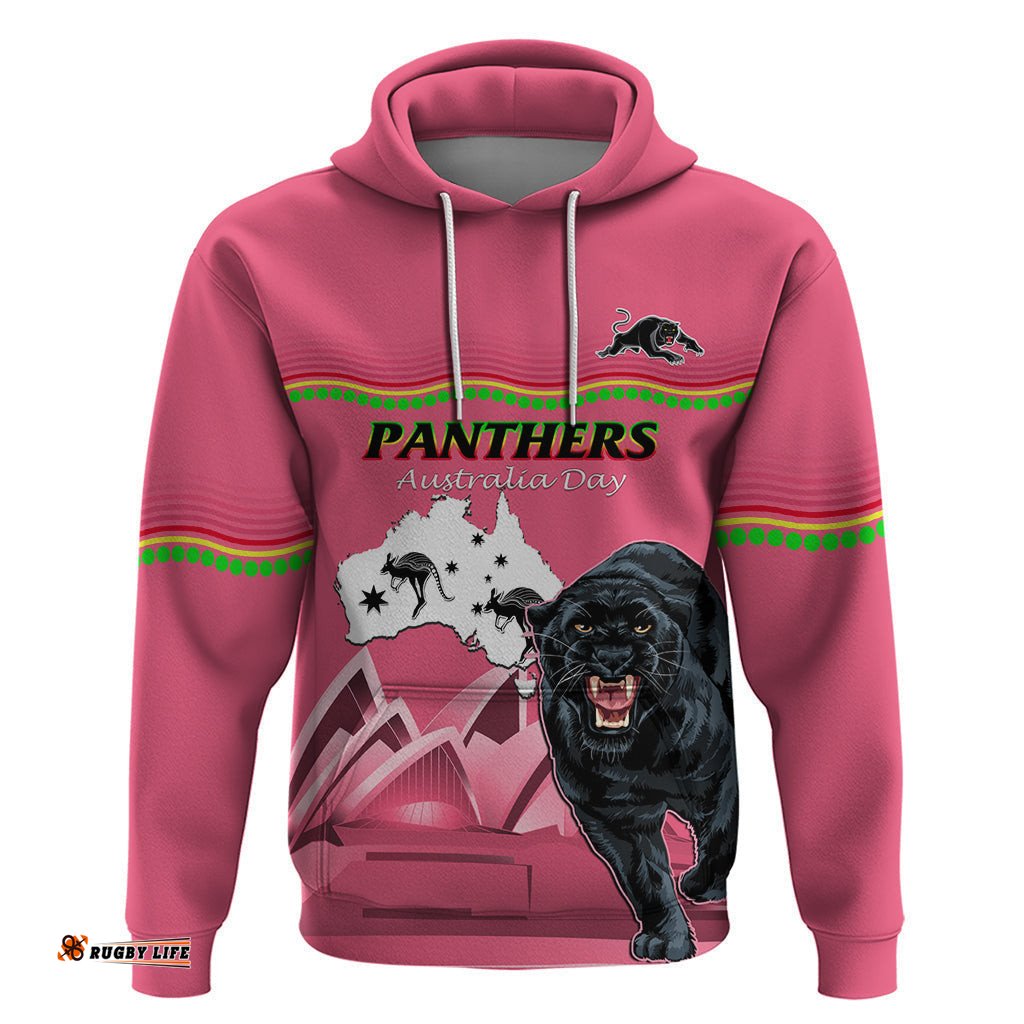 custom australia day panthers hoodie nrl 2024 sydney opera house with map pink