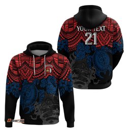 custom roosters rugby hoodie sydney hibiscus and turtle with polynesian pattern