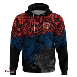 custom roosters rugby hoodie sydney hibiscus and turtle with polynesian pattern
