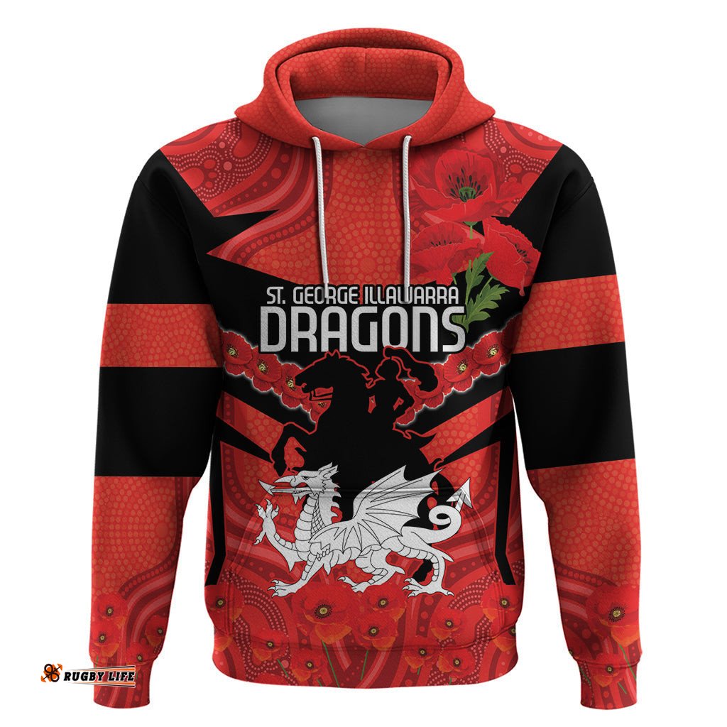 custom dragons rugby anzac hoodie gallipoli soldier with aboriginal art
