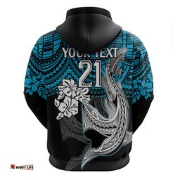 custom sharks rugby hoodie hibiscus and sharkies tattoo with polynesian pattern