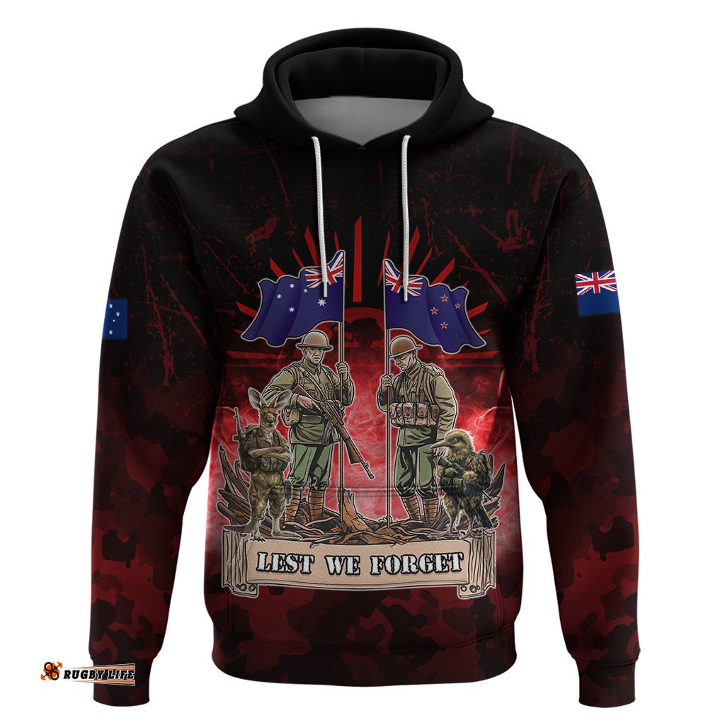 australia and new zealand anzac day hoodie soldiers lest we forget