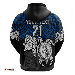 custom bulldogs rugby hoodie berries hibiscus and turtle with polynesian pattern