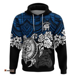 custom bulldogs rugby hoodie berries hibiscus and turtle with polynesian pattern