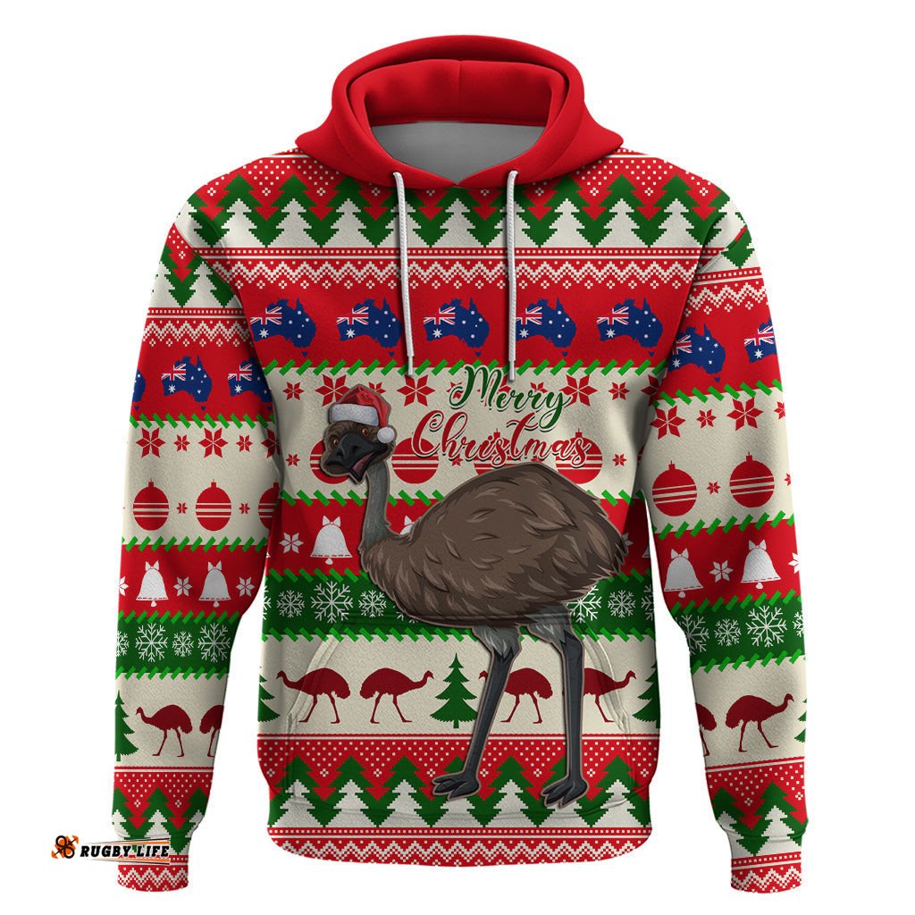 australia christmas hoodie aussie emu santa merry xmas