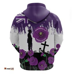 australia animal heroes anzac hoodie purple poppy we will remember them