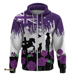 australia animal heroes anzac hoodie purple poppy we will remember them