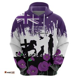 australia animal heroes anzac hoodie purple poppy we will remember them