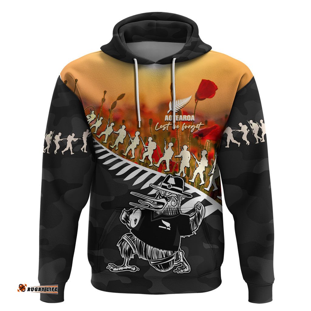 new zealand anzac rugby hoodie soldier fern with kiwi bird