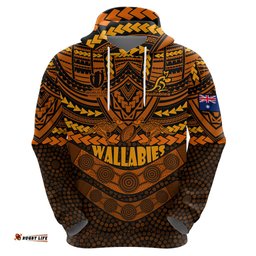 custom wallabies rugby hoodie polynesian and aboriginal special orange version