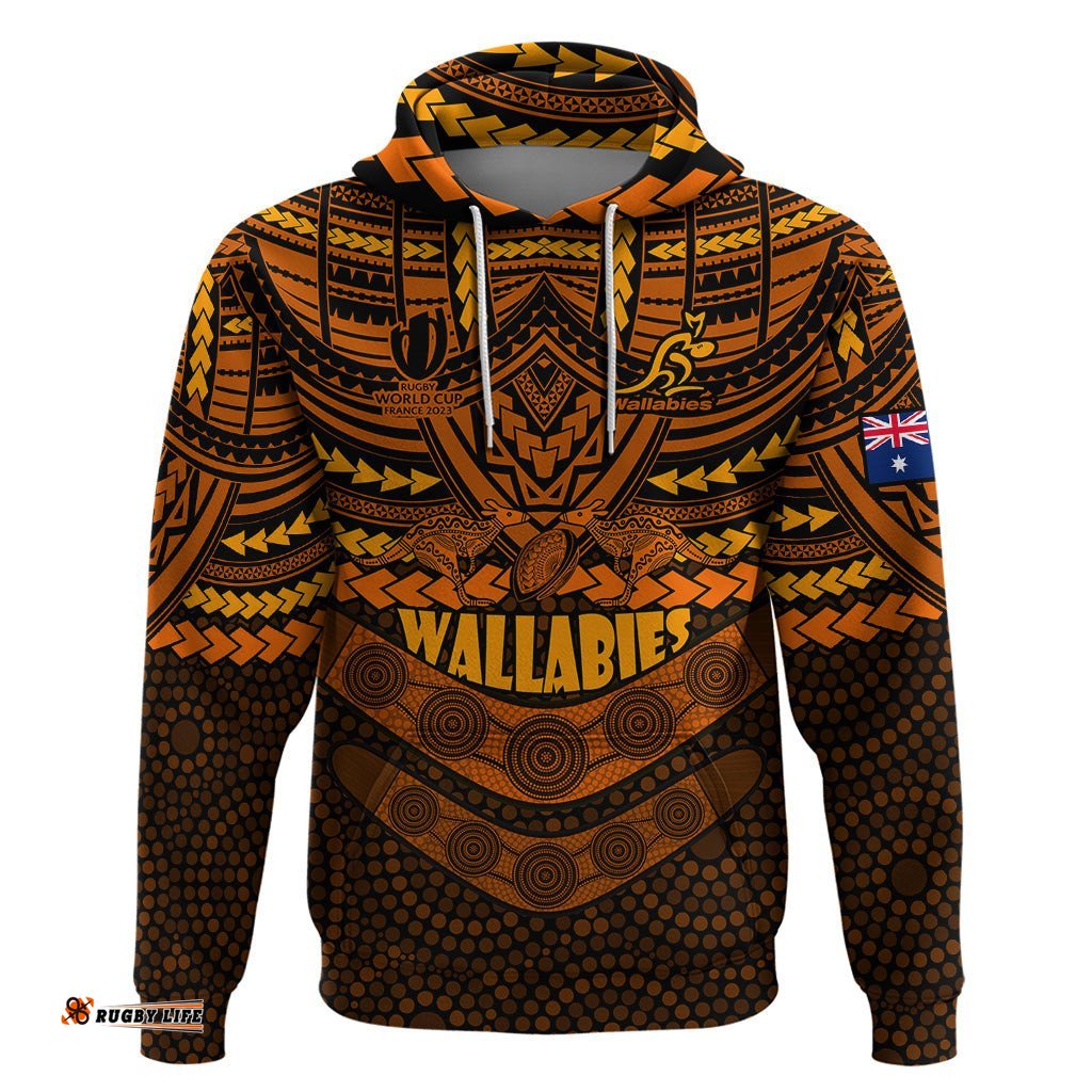 custom wallabies rugby hoodie polynesian and aboriginal special orange version