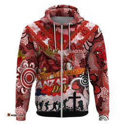 personalised dragons anzac day hoodie aboriginal rising sun dt02