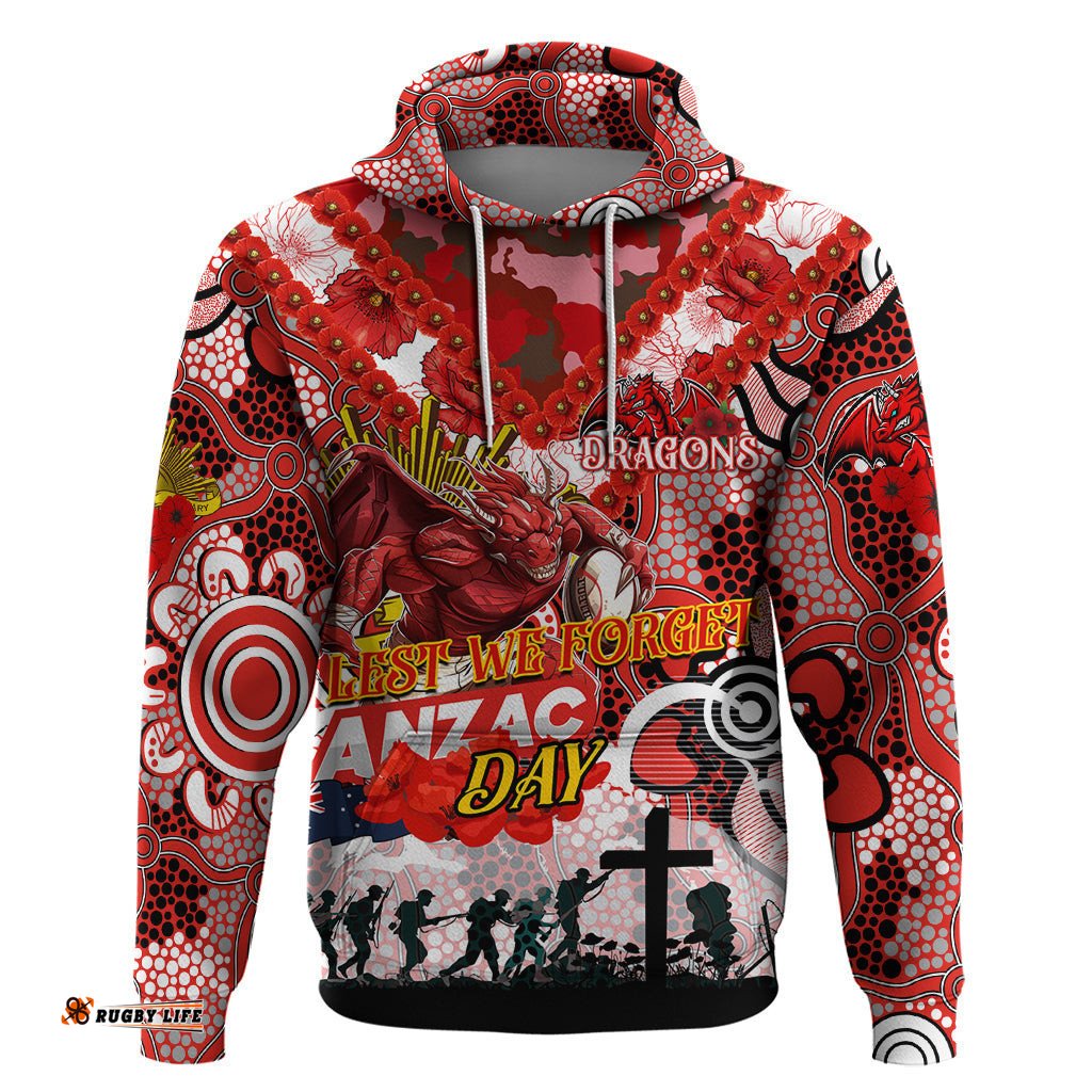 personalised dragons anzac day hoodie aboriginal rising sun dt02