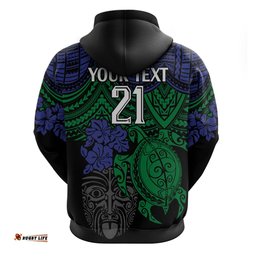 custom new zealand warriors rugby hoodie hibiscus and turtle with polynesian pattern