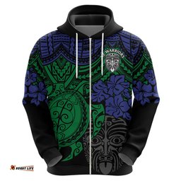 custom new zealand warriors rugby hoodie hibiscus and turtle with polynesian pattern