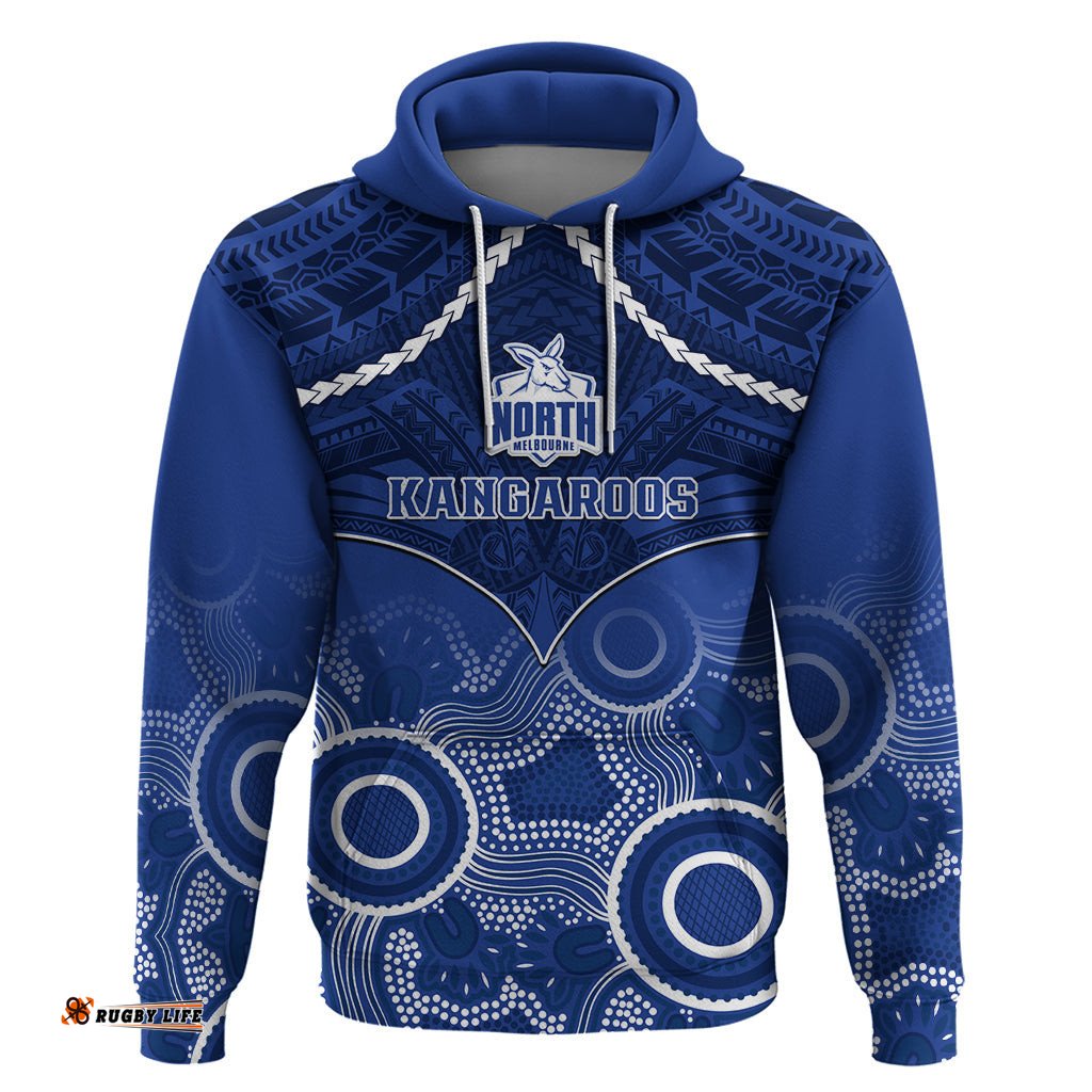 personalised north melbourne football hoodie kangaroos aboriginal mix polynesian pattern