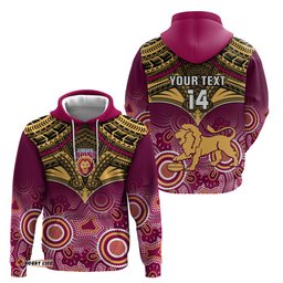 personalised brisbane football hoodie go lions aboriginal mix polynesian pattern