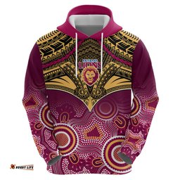 personalised brisbane football hoodie go lions aboriginal mix polynesian pattern