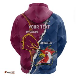personalised roosters and broncos rugby hoodie nrl 2024 dynamic together