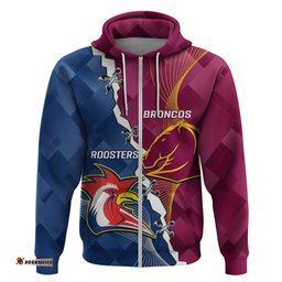 personalised roosters and broncos rugby hoodie nrl 2024 dynamic together