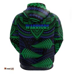 warriors rugby hoodie aotearoa fern polynesian pattern
