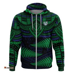 warriors rugby hoodie aotearoa fern polynesian pattern