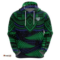warriors rugby hoodie aotearoa fern polynesian pattern