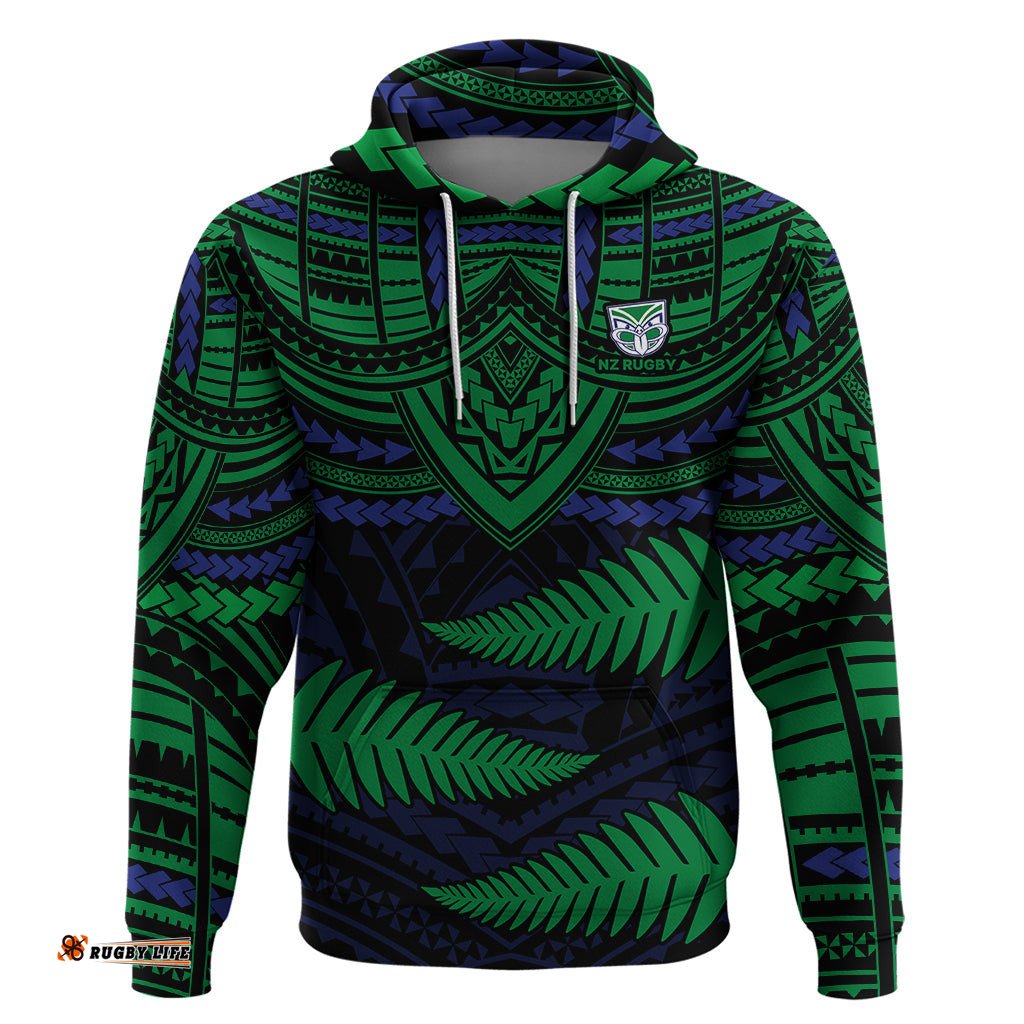 warriors rugby hoodie aotearoa fern polynesian pattern