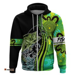australia fishing hoodie aboriginal rise and shine a bass fish jumps out of water and aboriginal patterns inspired dt02