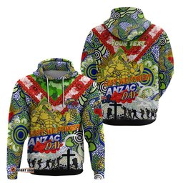 personalised eels anzac day hoodie aboriginal rising sun dt02