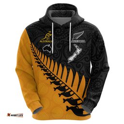australia wallabies and aotearoa rugby hoodie kangaroo black fern maori gold vibe