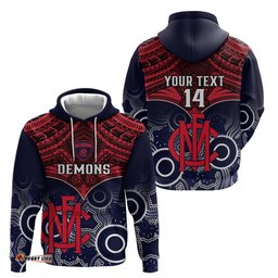 personalised melbourne football hoodie go demons aboriginal mix polynesian pattern