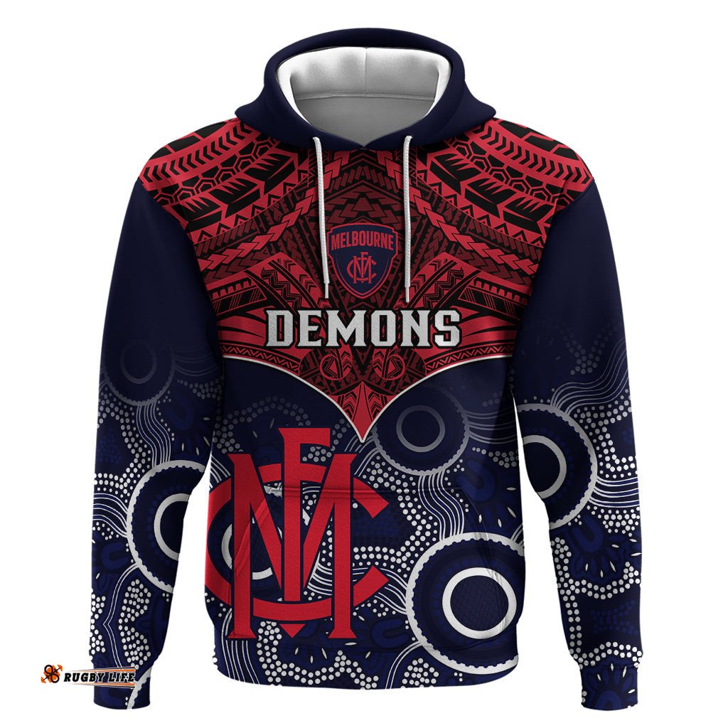 personalised melbourne football hoodie go demons aboriginal mix polynesian pattern