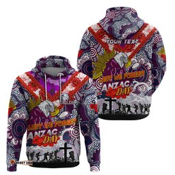 personalised eagles anzac day hoodie aboriginal rising sun dt02