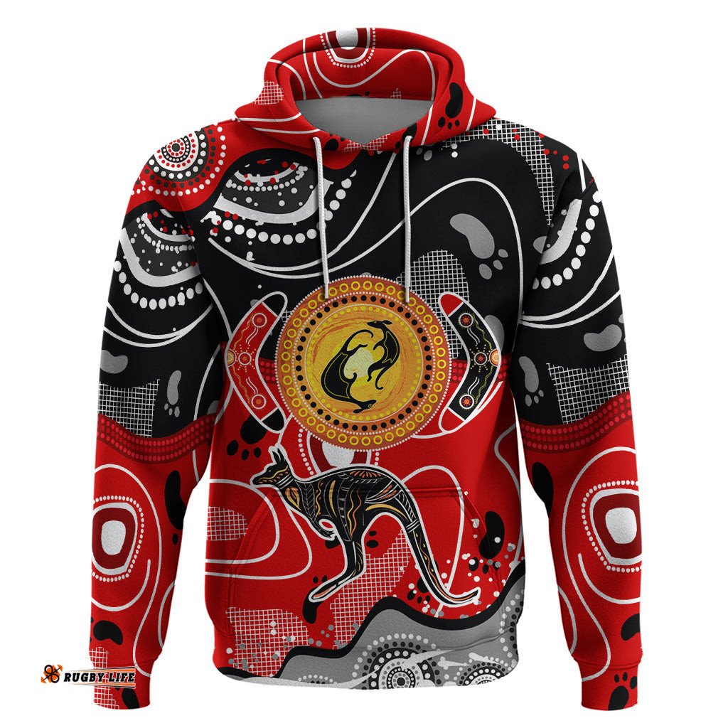 aboriginal flag style dot art and abstract kangaroo hoodie ts04