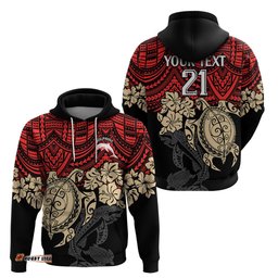 custom dolphins rugby hoodie reddy hibiscus and turtle with polynesian pattern