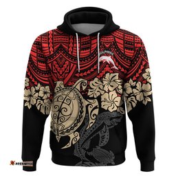 custom dolphins rugby hoodie reddy hibiscus and turtle with polynesian pattern